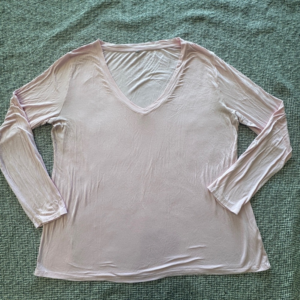 Women XL Pastel Pink V-Neck Long Sleeve Jersey Knit Relaxed Top